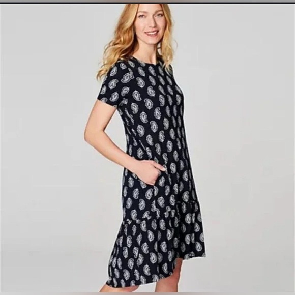 J.Jill Elliptical Knit Paisley Print Dress in Navy | Size Small - Picture 1 of 13